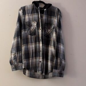 Men's Black and Gray Plaid Button-Down Shirt